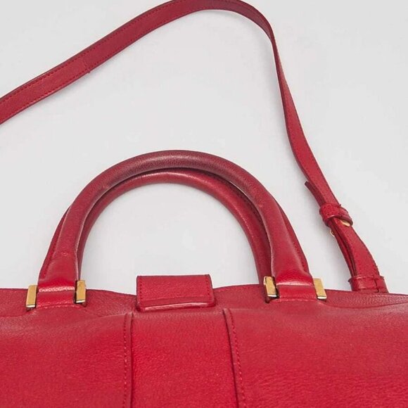 Yves Saint Laurent Red Calfskin Leather Small Cabas ChYc Bag - Picture 5 of 12